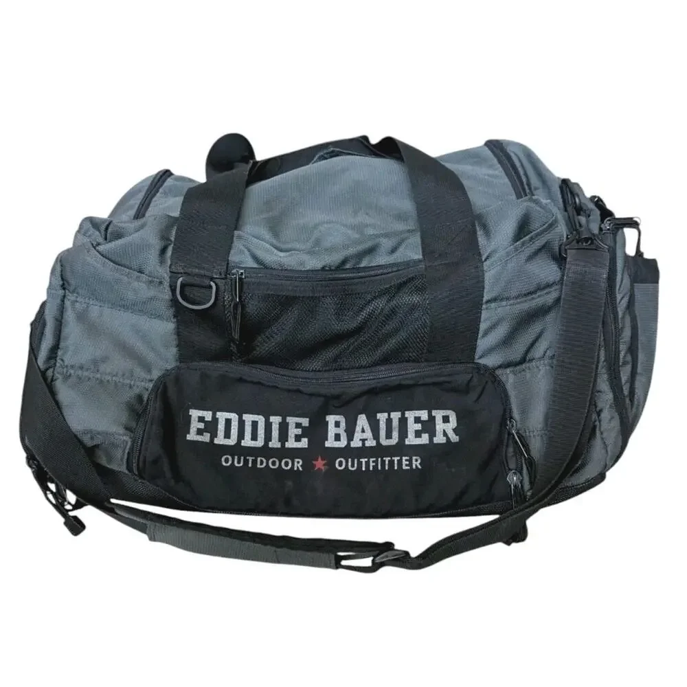 Vtg 90s Eddie Bauer Outdoor Outfitter Duffle Bag Travel Gym Shoulder Gray Black